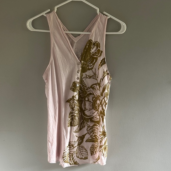 🌸Da-Nang Pink and Gold Floral Tank Top - Picture 1 of 6